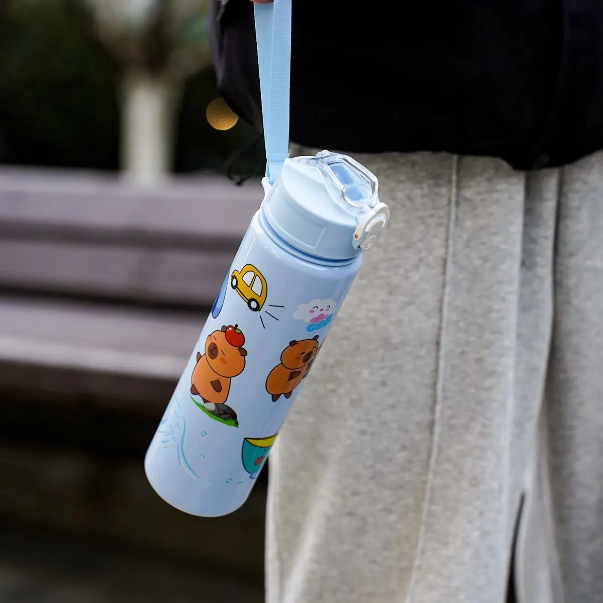 Capybara Large Capacity School Kids Ecofriendly Plastic Water Bottle Cartoon Capybara Children Outdoor Straw Cup Water Bottle Plastic Water Bottle