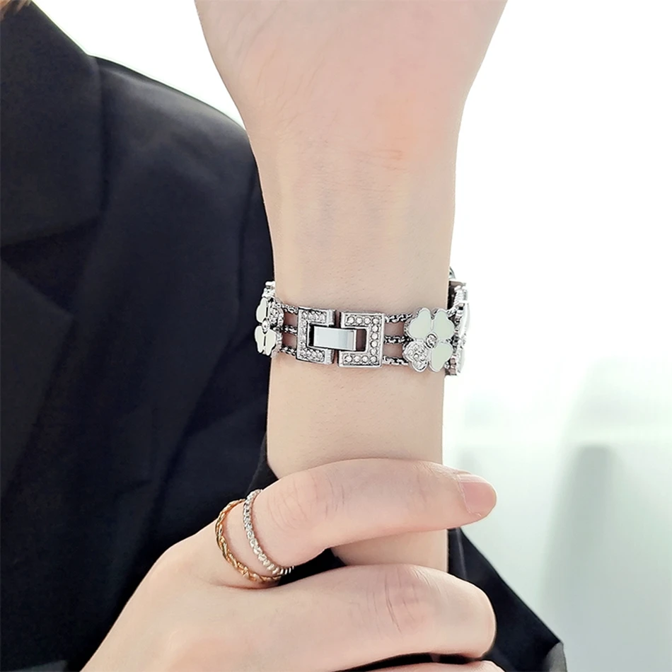 Armband für Apple Watch Band S11/10/9/8/7/SE/6/5/Ultra IWatch 49/46/45/44/42/41/40/38 mm Luxus Bling Bling Diamant Blumenarmband – Detail 15