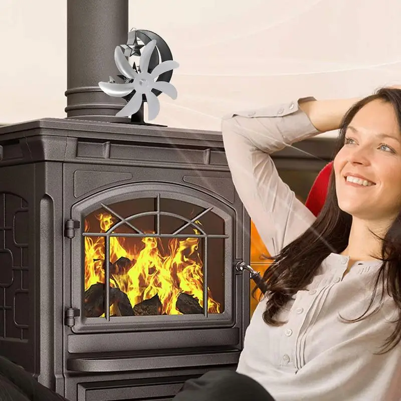 7 Blades Wood Stove Fan For Wood Burning Stove Log Burner Eco-Friendly Heat  Circulation Efficient Fan With Thermometer