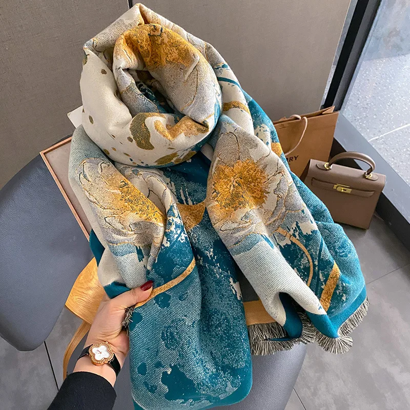 

New Style Cashmere Fringe Scarf Luxury Brand 190X65CM Shawls Female Thick Blanket Large Scarves Winter Popular Warm Wrap Bandana