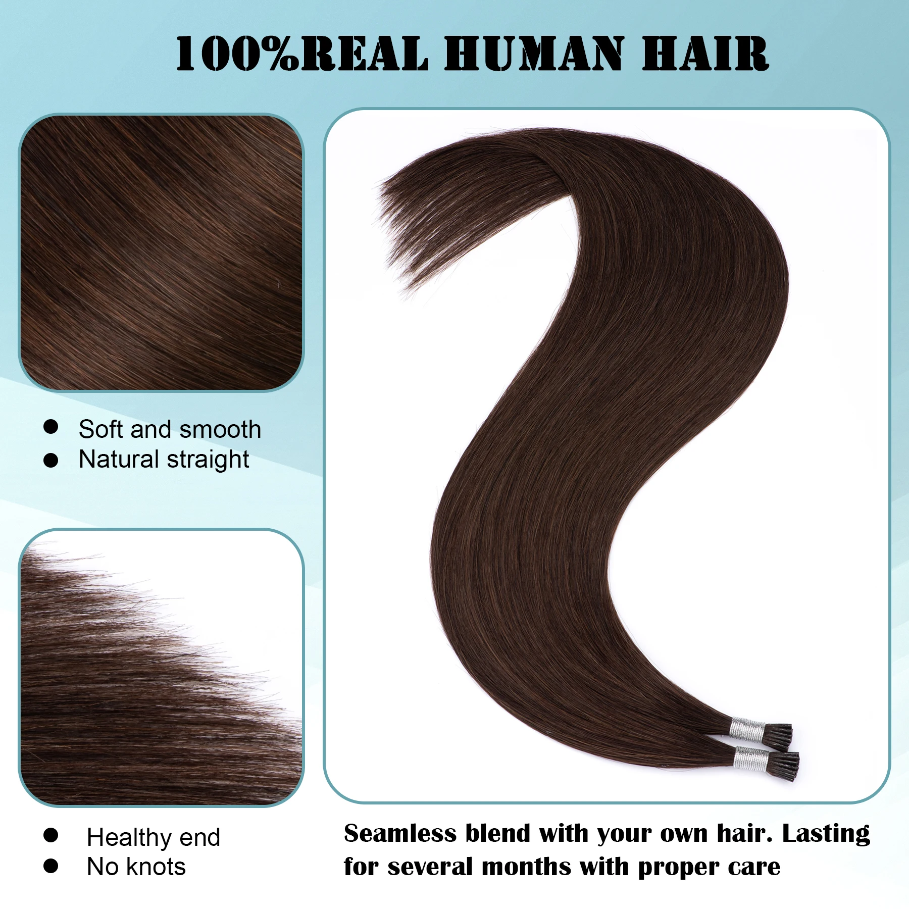I Tip Real Human Hair Extensions Dark Brown Pre Bonded Hair Extensions #2 Human Itips Cold Fusion Remy E