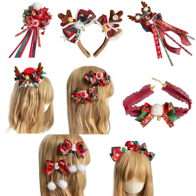 

Christmas Lolitas Hair Clip with Hat /Deer Antler Embellishments Handmade Lolitas Hair Accessories for Little Girl Women