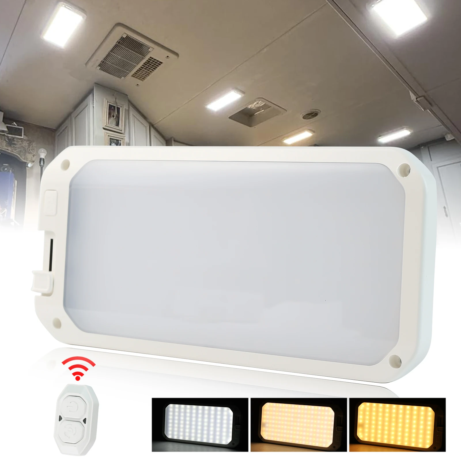 198LED RV 인테리어 캠핑카 독서 지붕 디밍이 가능한 천장 조명 램프 트레일러 버스 캠핑카 캐러밴 트럭 보트 액세서리