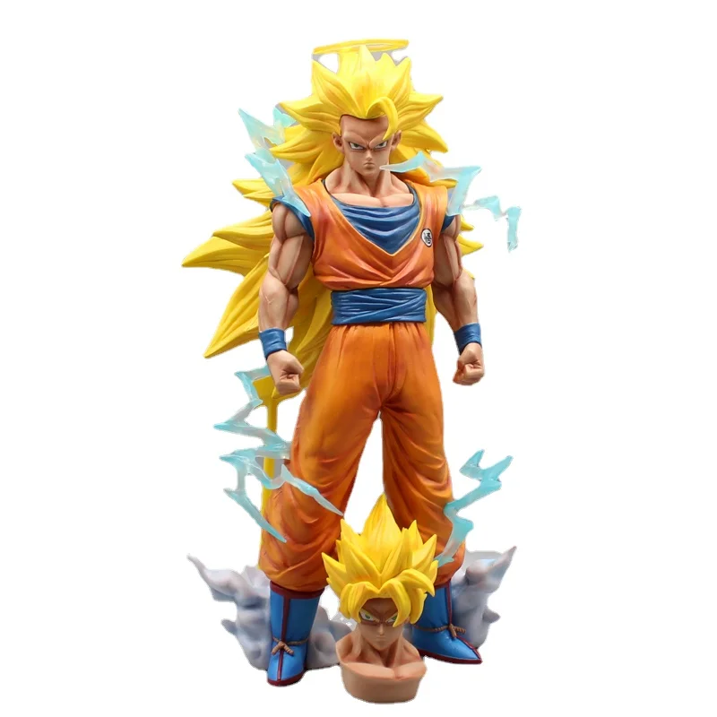 

35CM Anime Dragon Ball Z SSJ3 Goku Figure Replaceable Head Son Goku Figurine PVC Action Figures GK Statue Collection Model Toys