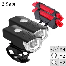 USB Rechargeable LED Bicycle Light Set - Front and Rear Cycling Illumination Accessories (2 sets)