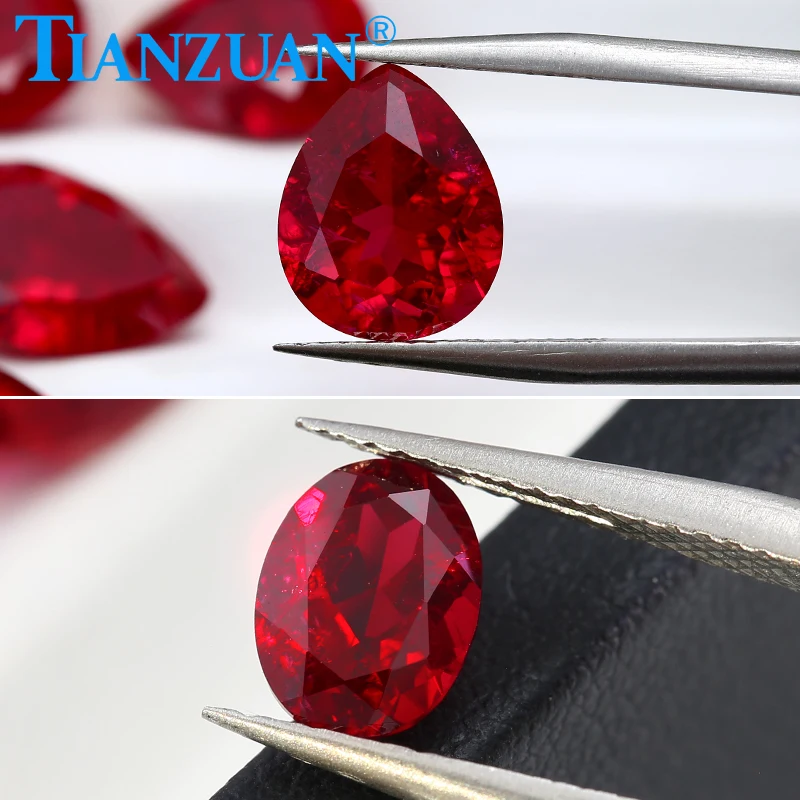Artificial ruby dark  red  color oval shape natural cut  stone with inclusions vs si clarity loose stone
