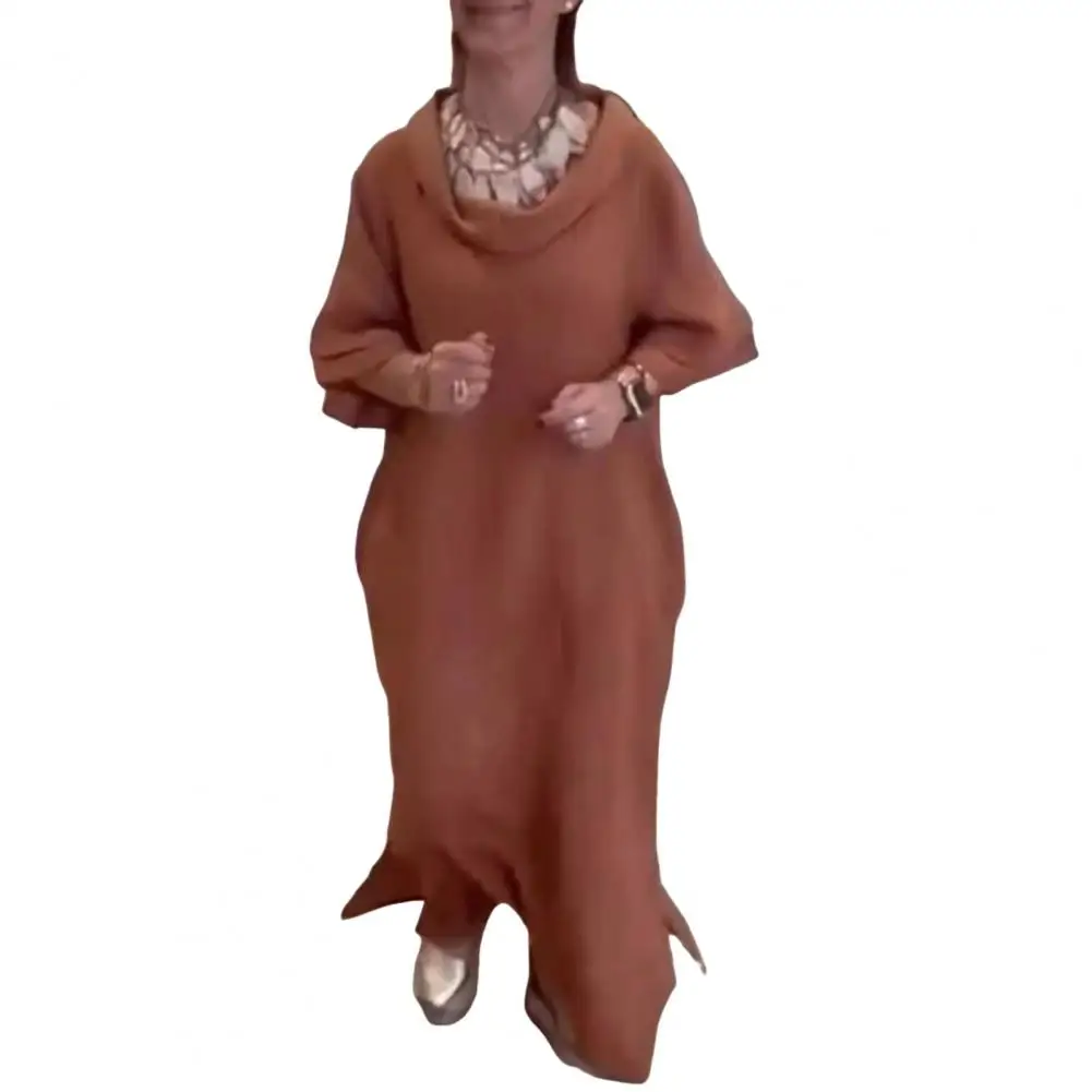 

Summer Dress with Pockets Side Split Half Sleeves Ruffle Cuff Ankle Length Wear for Women Long Dress