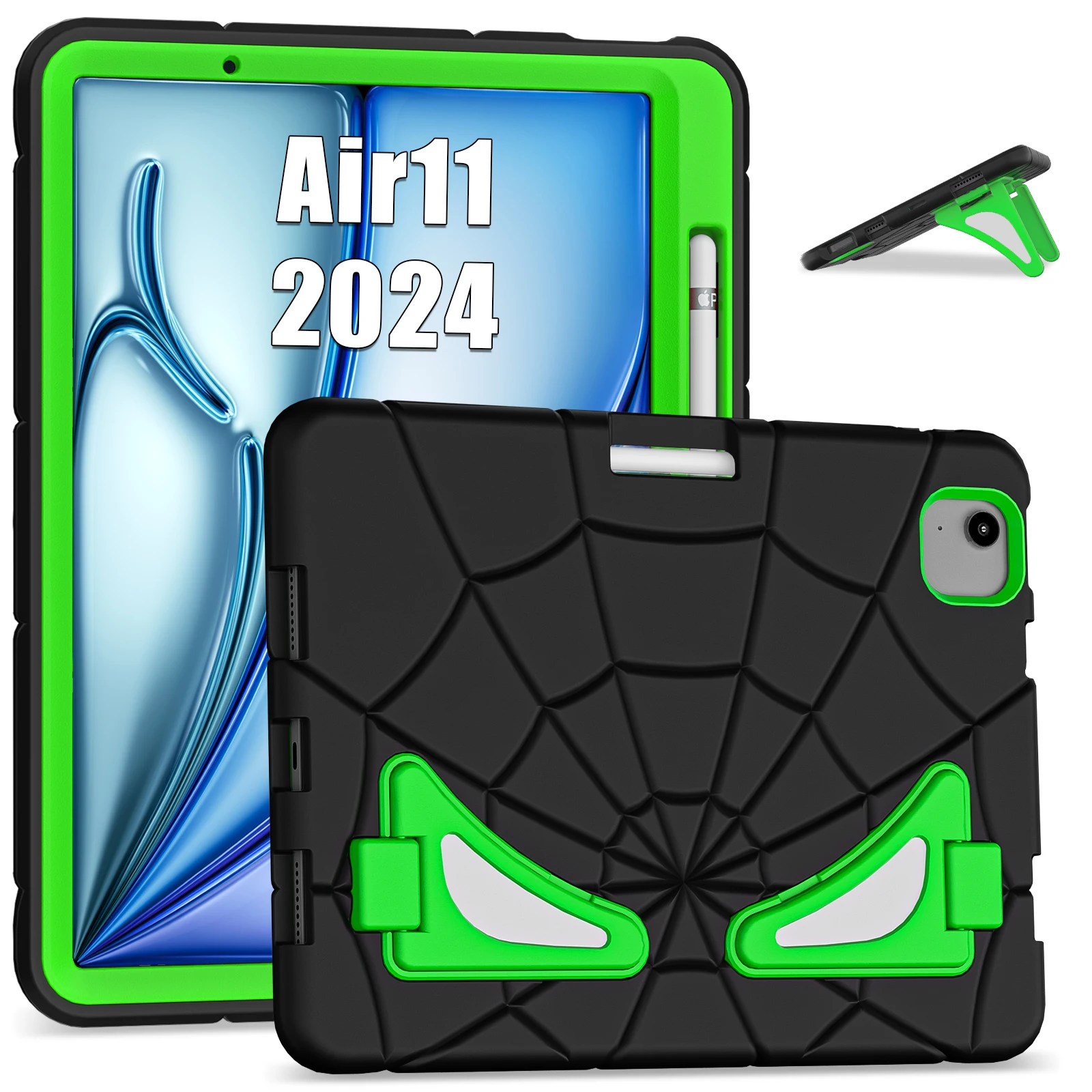 Children's Spider Shockproof Tablet Case with Kickstand and Pen Slot - Silicone + PC Protective Cover