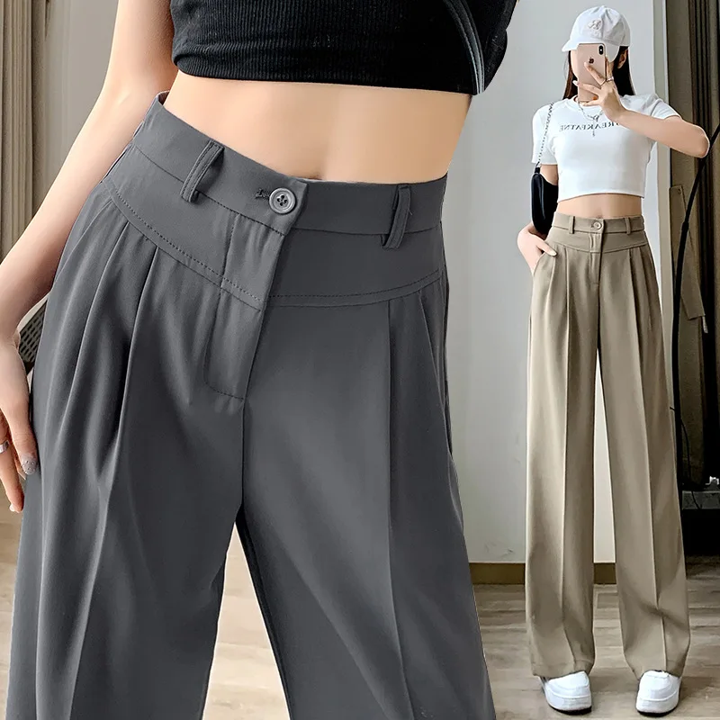 

Real Shot 2023 Spring and Summer New Draping Straight Suit Pants Women's Wide Hip Leg Thick High Waist Slimming Loose Wide Leg P