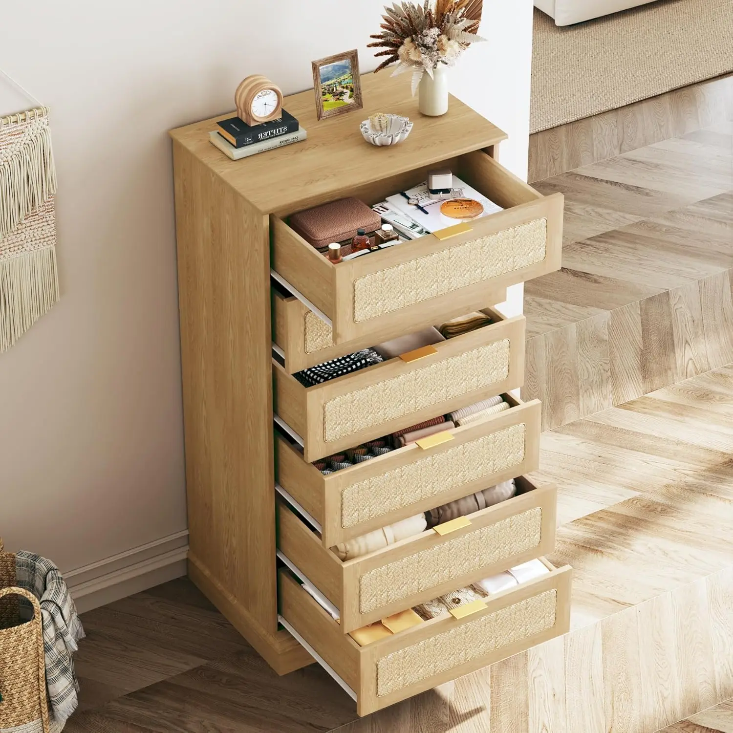 Boho Rattan 6-Drawer Dresser 6