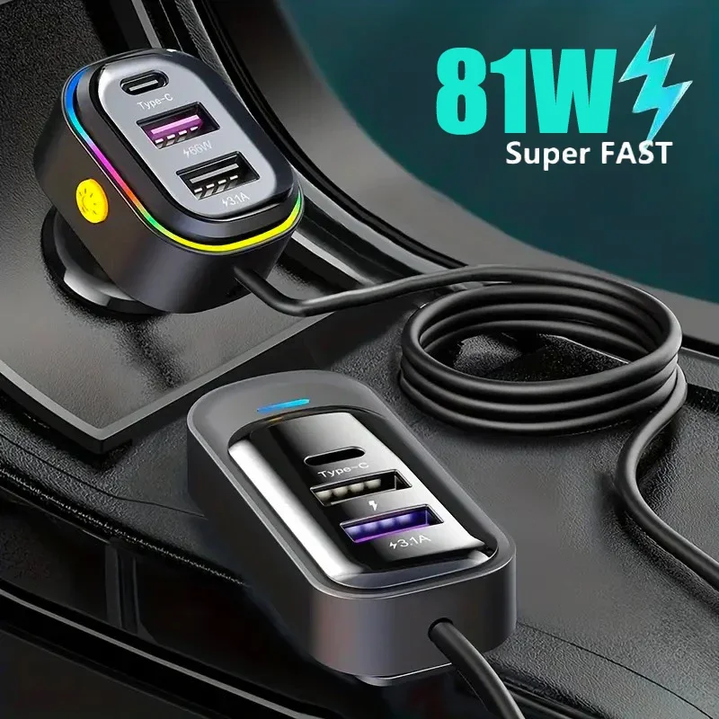 

Автомобильное зарядное устройство USB 6 в 1, 81 Вт, быстрая зарядка, Тип C PD 4,0, автомобильный адаптер для iPhone, iPad, Samsung, Huawei Vivo, OPPO, Oneplus