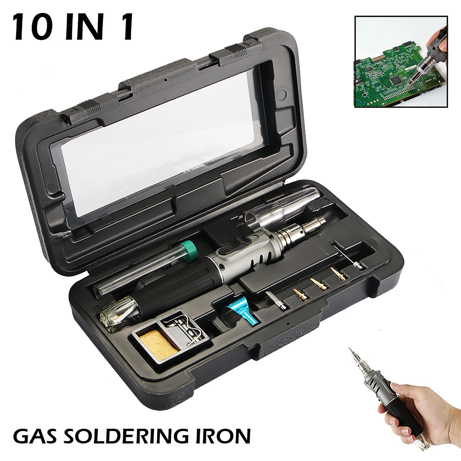 10 in 1 Butane Gas Soldering Iron Set Self-ignition Welding Torch Pen Kit Multifunctional Tip Burner Welding Repair Tools