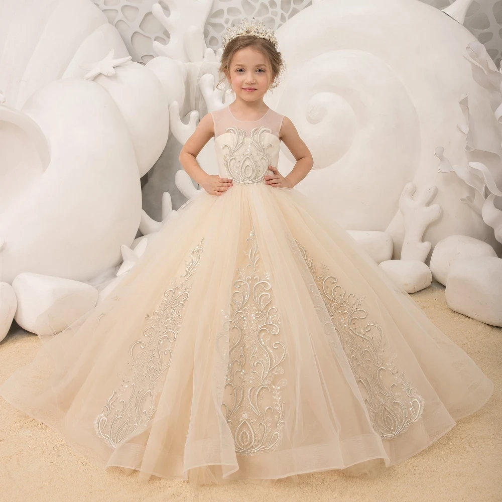 

EVLAS Ivory Flower Girl Dresses For Weddings Ball Gown Appliques Girls Pageant Gowns Little Kids First Communion Dresses TFD094