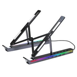 Foldable RGB Aluminum Laptop Stand with USB Hub and Notebook Support (4 IN 1 RGB Black)