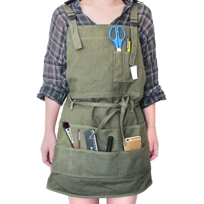 

Japanese style multi pocket tool apron durable canvas aprons Uniform Overalls Painting Apron Unisex Work Apron For Men Women