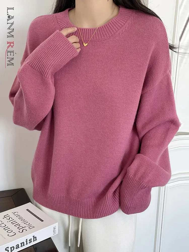 

[LANMREM] Minimalism Knitting Pullover Sweater For Women Round Neck Casual Loose Warm Tops Female 2023 Winter New 26D7577