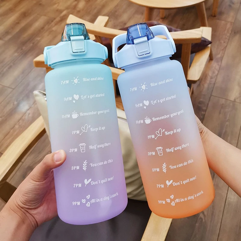 2 Liter Large Capacity Sports Water Bottle Leak Proof Colorful Plastic Cup Drinking Outdoor Travel Portable Gym Fitness Jugs