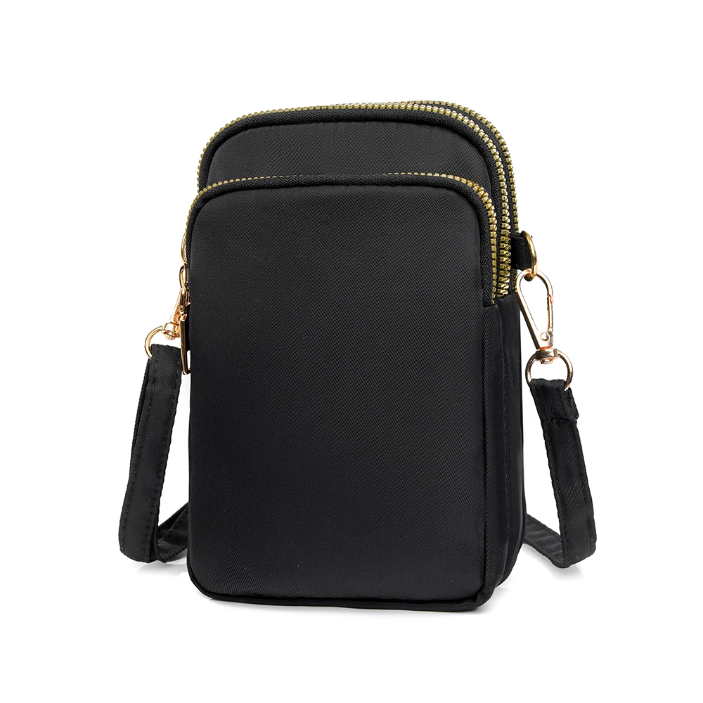 Borsa a tracolla impermeabile in nylon da donna, mini borsa a spalla con cerniera multistrato