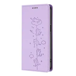 Charming Cat Magnetic Leather Flip Phone Case - Samsung A22 5G (PURPLE)