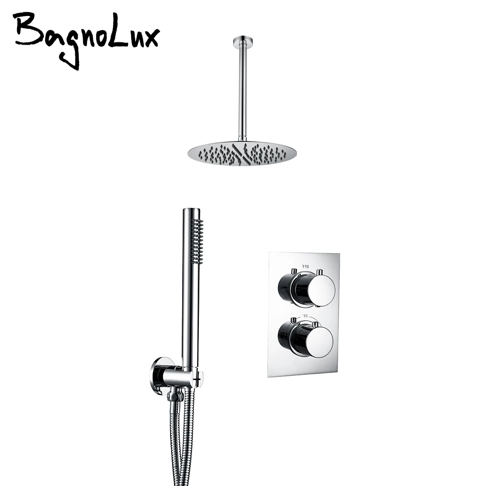 

Thermostatic Shower Faucet Brushed Gold Rain Shower Set 8-16 Inch Rain Head Wall Mounted Ceiling Arm Bathroom Shower System