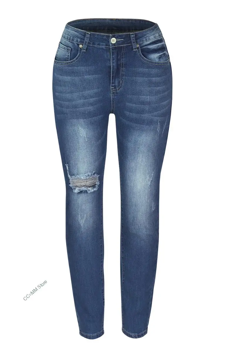 Women's Pants Ripped Vintage Stretch Casual Streetwear High Waist Slim Fit New Fashion Black Jeans Woman