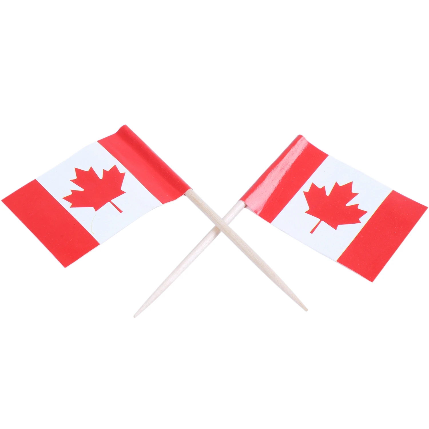 Mini Wooden Toothpick with Flag for Decor of Party Fruit Pastry-Canada Lot of 50 Pcs