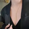 Gold-color Stainless Steel Long Bar Tassel Paragraph Collarbone Minimalist Shaped Holiday Necklace Female Party V Necklace F1X3 4
