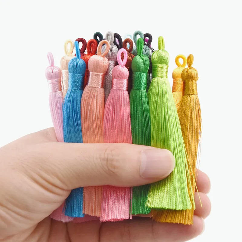 Description Picture 2 of item5/10/20pcs 8cm Silk Tassel Brush Earrings Charm Diy Earrings Pendant Jewelry Making Satin Fringe Handmade Decor Crafts Wholesale