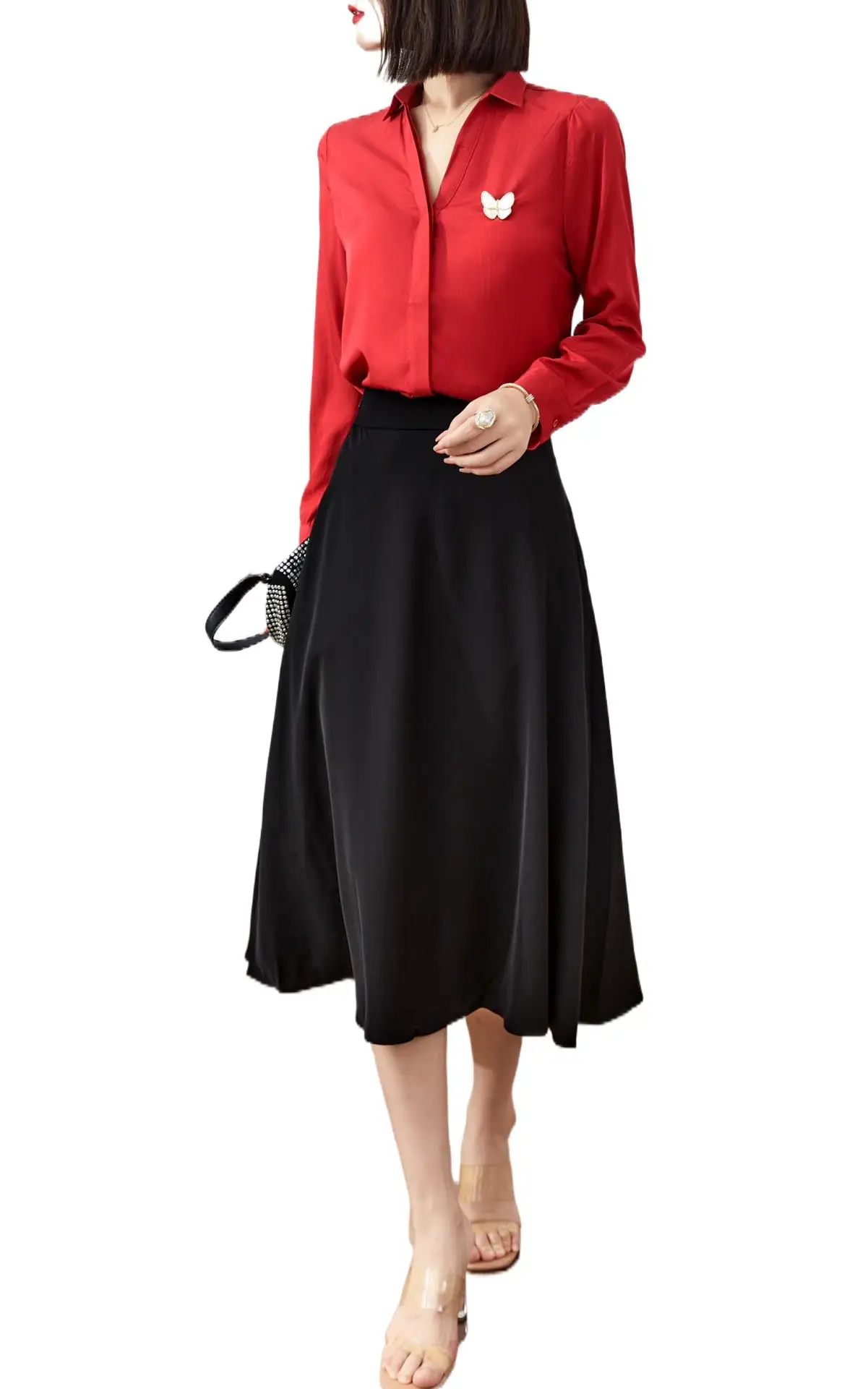 

2023 Women's Clothing Elegant V-neck Silk Blended Two-Piece Set