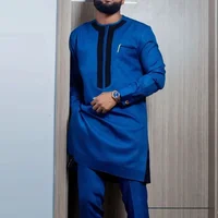 Muslim Luxury Men’s Suit Long Sleeve Ethnic Style Jacket And Casual Pants 2PCS African Style Fashion Traditional Set Outfits