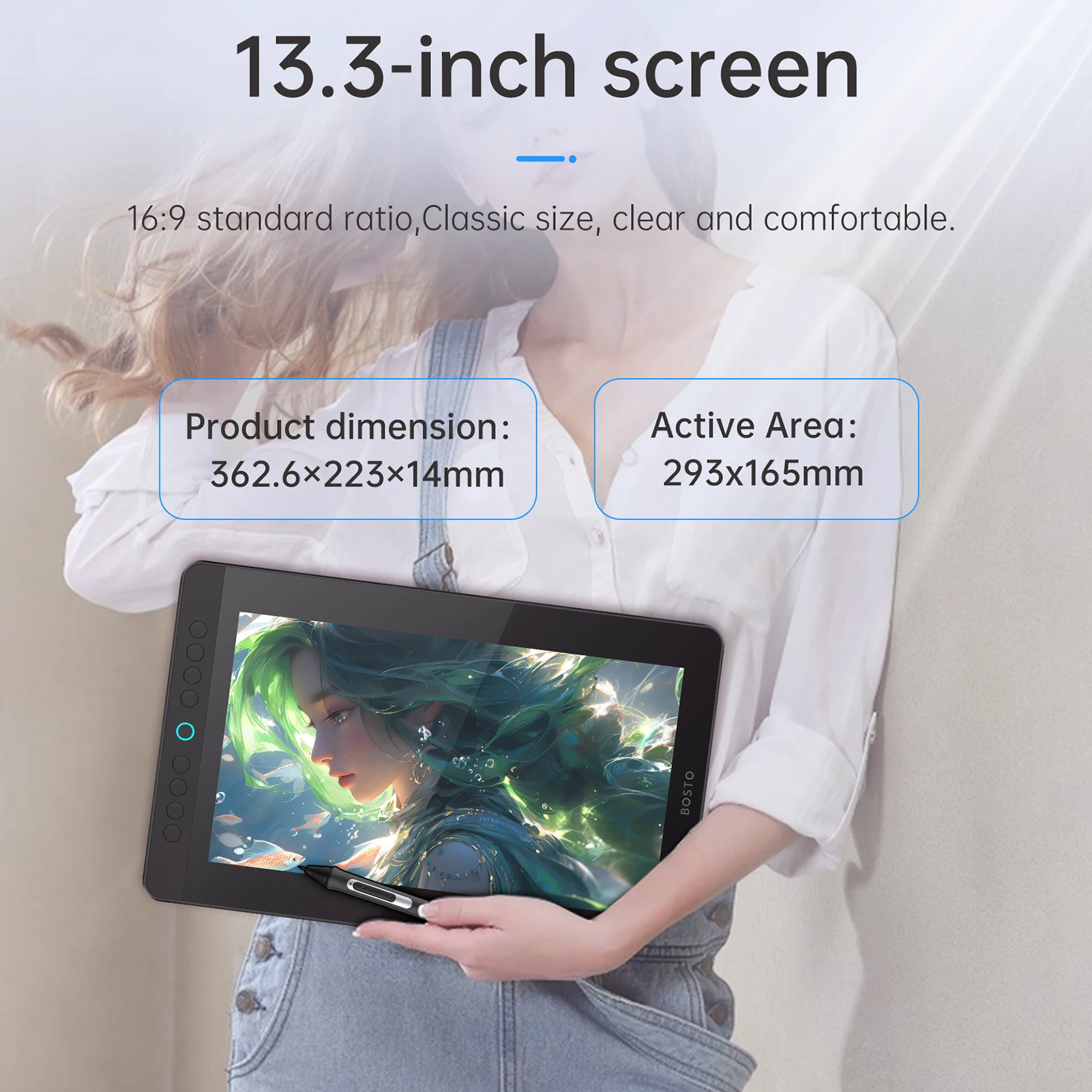 BOSTO BT-13HDK Portable Graphics Drawing Tablet 13.3 Inch H-IPS LED Screen Display Digital Art Drawing Pad 16K Pressure Level - Image 4