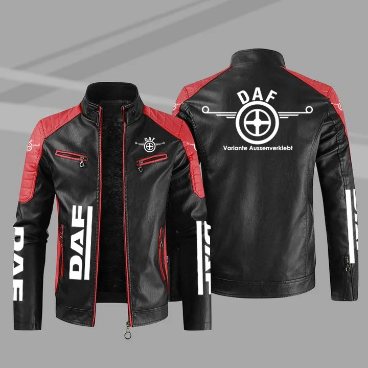 

European size thin new style men's DAF truck logo fashion zipper jacket spring and autumn leather men's windproof outer jacket