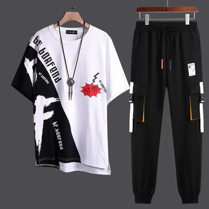 Male Hooded T Shirt Pants Sets Xl Print Tracksuit New In Top Matching Offer Free Shipping Gym Sports Suits Kpop Clothes for Men