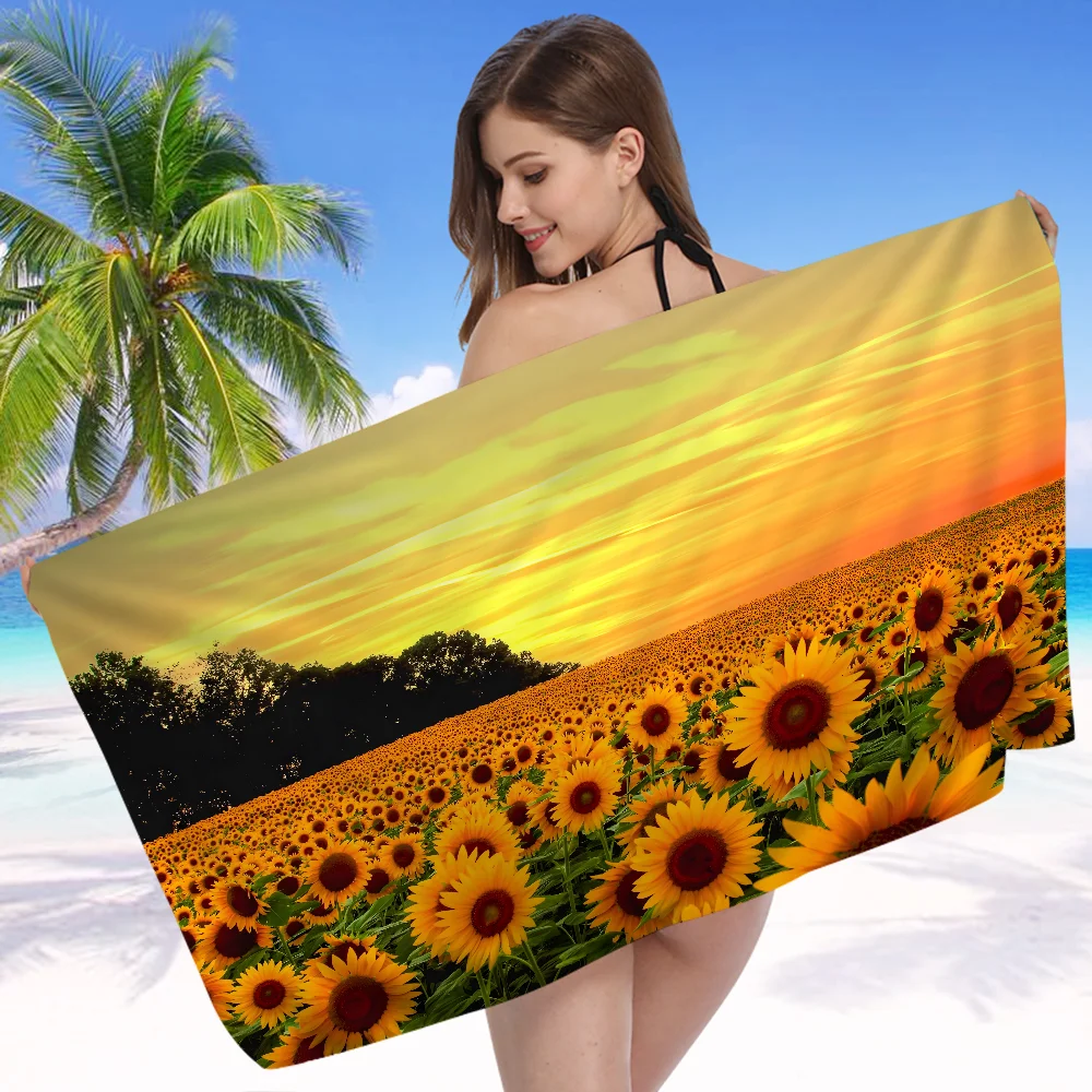 3D Printing Sunflower Microfiber Blanket Quick Drying Beach Towels Oversized Printing Super Absorbent Pool Towel Blanket 5
