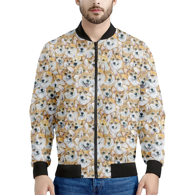 thumbnail image 1 of Chaquetas con cremallera y estampado 3D de Corgi de dibujos animados para hombres y niños, sudadera con estampado de mascotas y perros, chaqueta bomber informal de calle, abrigo de manga larga, 1 of 5