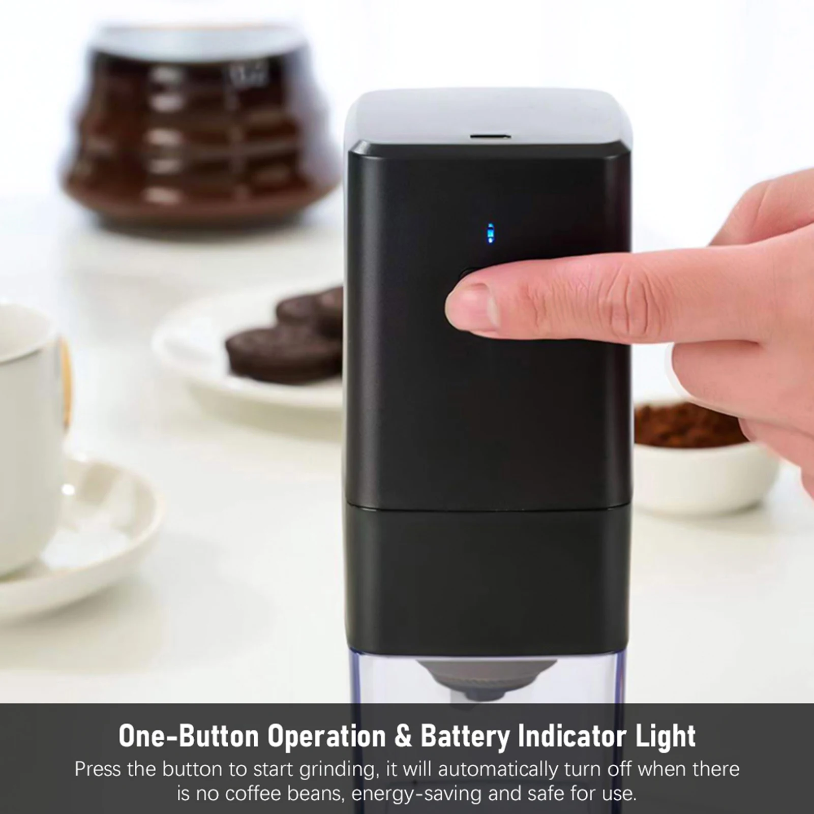 Compact Electric Burr Coffee Grinder with Adjustable Coarse to Fine Settings and Removable Chamber