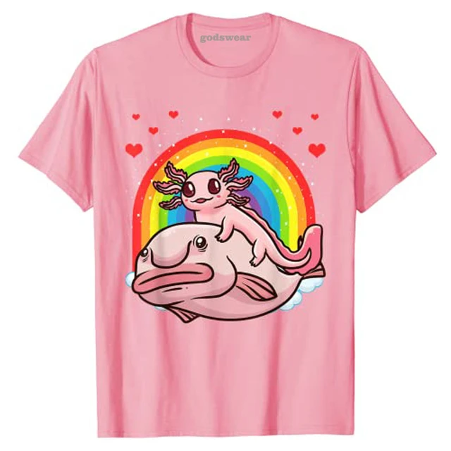 Camiseta de gola redonda com estampa de desenho animado Axolotl, camiseta  de manga curta Kawaii para primavera e verão, roupas femininas - Temu  Portugal