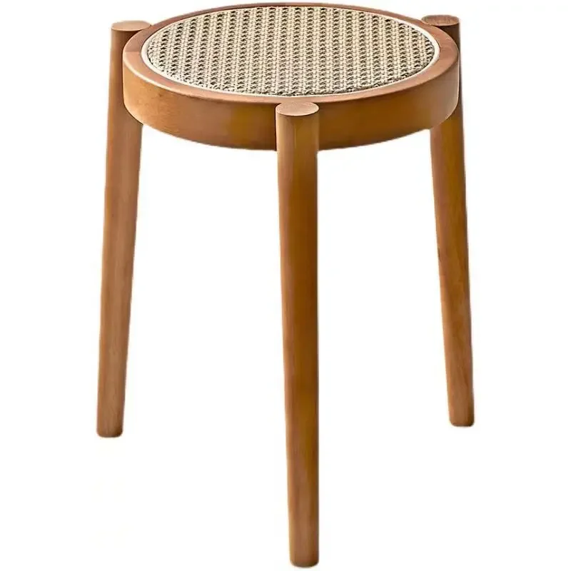 

Nordic Solid Wood Rattan Woven Circular Stool Makeup Low Luxury Rattan Small Shoe Changing Hallway