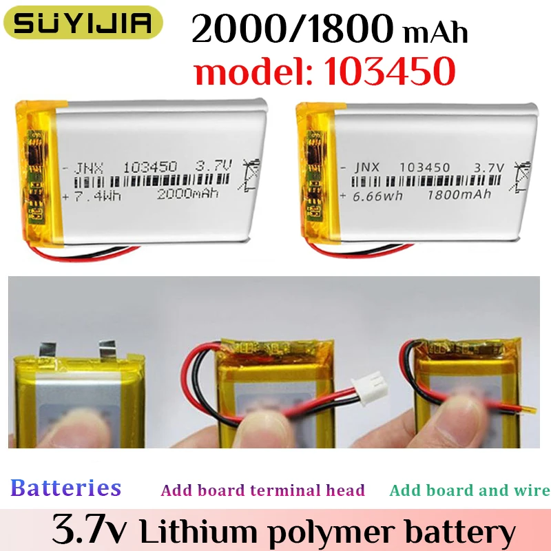 

103450 3.7V 1800mAh/2000mAh Polymer Lithium Battery Suitable for Intelligent Robot Beauty Instrument Led Light Lithium Battery