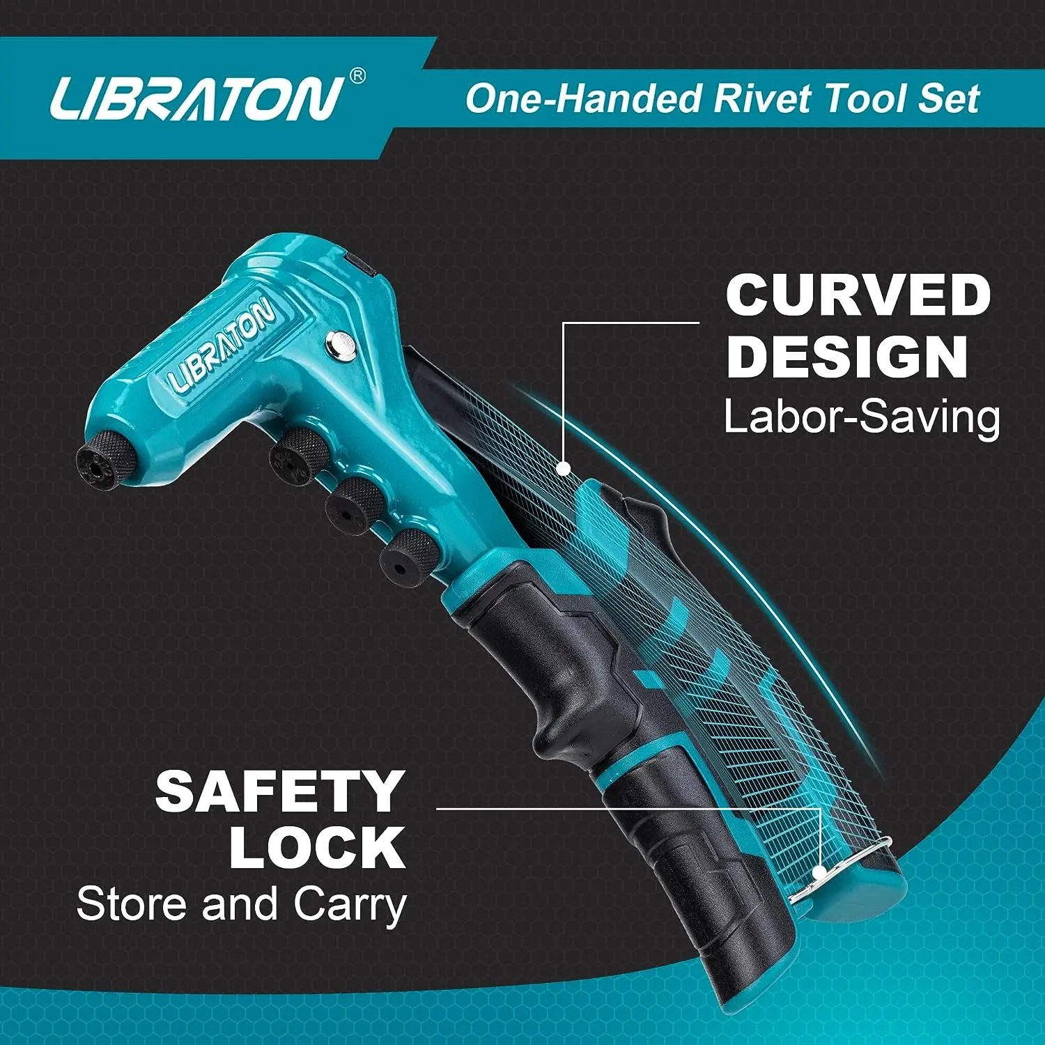 Libraton One-Handed Rivet Gun Pop Rivet Gun Set Professional Hand Riveter Manual Riveting Tool 200 Rivets Metal