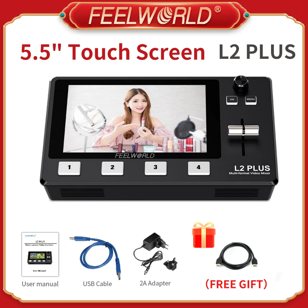 camera cleaning kit Feelworld LIVEPRO L2 Plus Live Streaming Switcher 5.5" Full HD Touch Screen PTZ Camera Control 4 Channel Control Switcher Panel professional photo studio backdrop and lighting kit Photo Studio Supplies