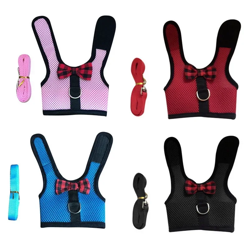 Pet Harness Rabbit Harness and Leash Set Rabbit Harness Set Small Pet Leash Pet Rabbit Hamster Mesh Soft Adjustable Harness Leash Ferret Guinea Pig Small Animal Walk Lead Bunny Pigs Chinchillas Necklace