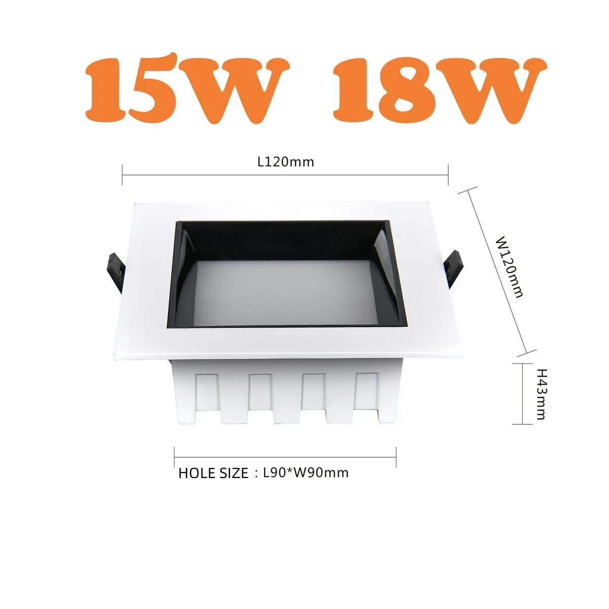 Dimmable Square Deep Anti Glare LED panel recessed LED downlight 7W 9W 12W 15W 18W 24W ceiling light AC85-265V