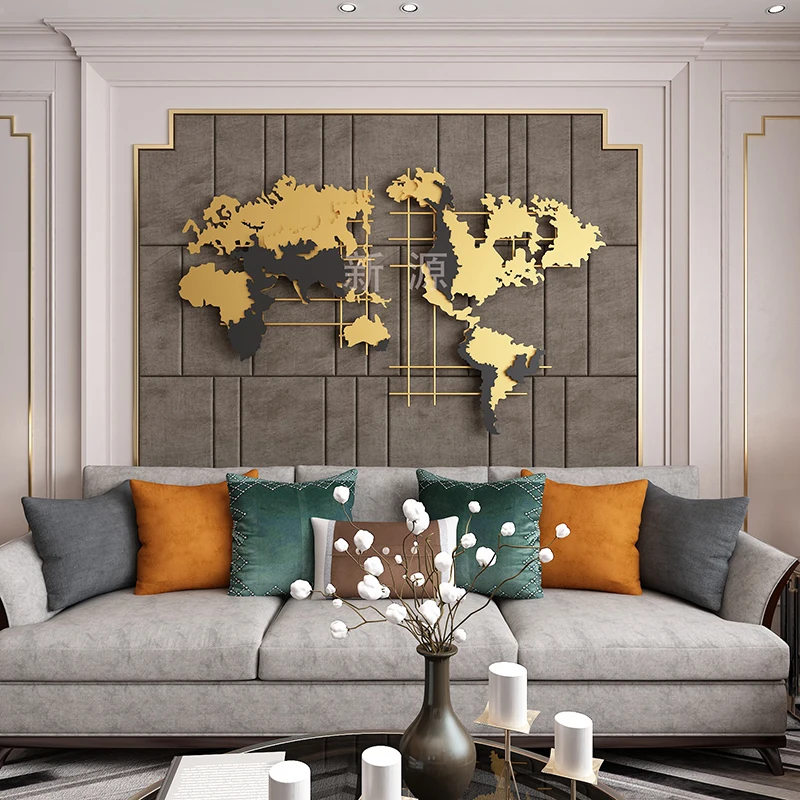 

Customized Iron Art Map Wall Hanging Living Room Light Luxury Wall Decoration Hotel Office Background Wall Stereo Decoration