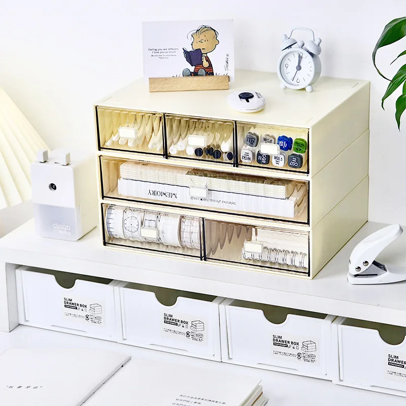 Striped Drawer Storage Box Desktop Cosmetic Organizer Box Free Combination Multiple Layers Stacked Jewelry