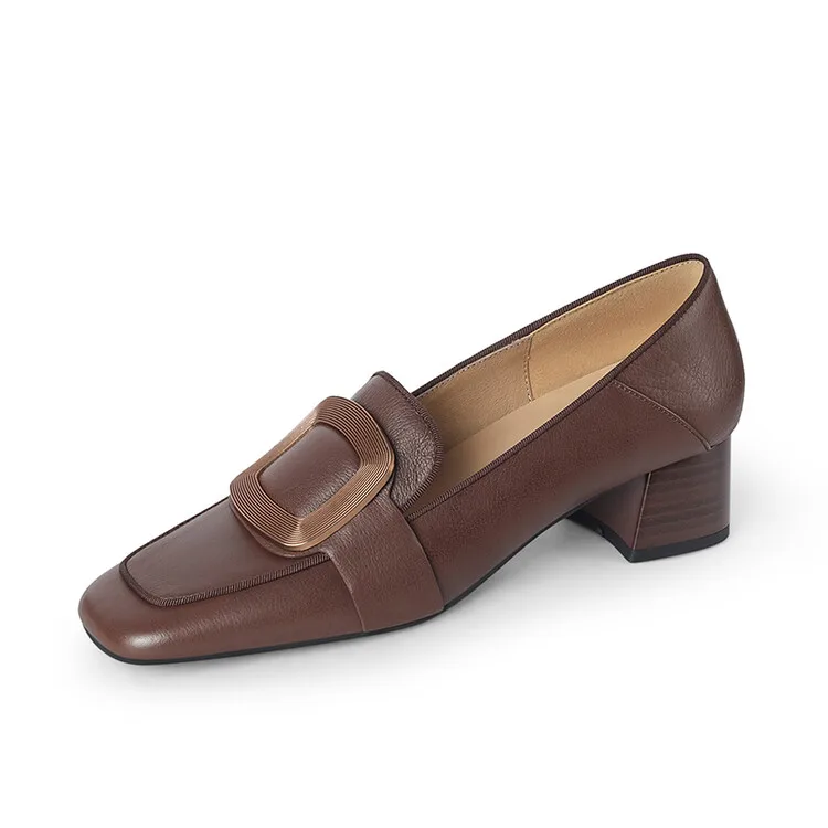 2023 Spring Women Loafers Square Toe Chunky Heel Women Shoes