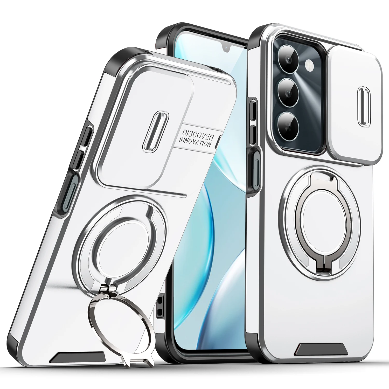 Enhanced Armor Case with Slide Lens Protection and Magnetic Ring Holder