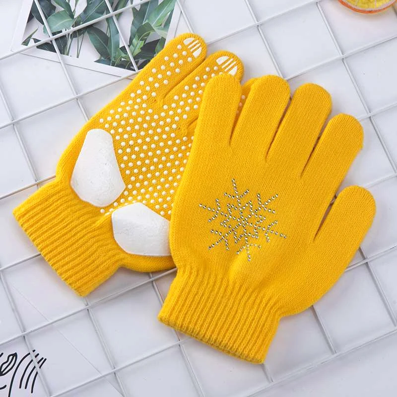 Winter Colorful Figure Skating Wrist Gloves Warm Hand Protector Thermal Safety For Kids Girls Skates Rhinestone Random Style 5