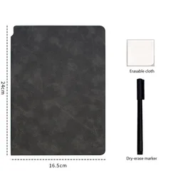 Eco-Friendly Reusable Whiteboard Notebook Set with Pen and Erasing Cloth - Portable Weekly Planner (Black)