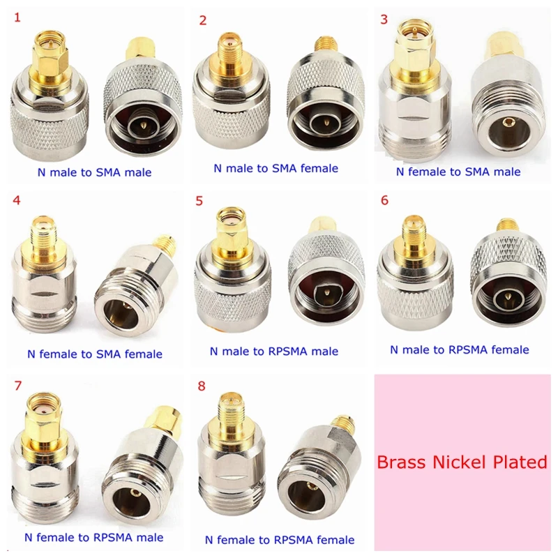 tipo Macho Fêmea para Sma Macho Fêmea em Linha Reta Conector n para Sma Rpsma Coaxial Adaptador rf Conversor de Teste Bronze Cobre Peças Lote n